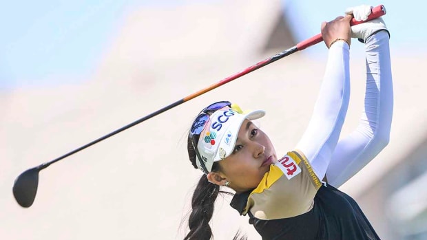 Atthaya Thitikul of Thailand watches a shot during the 2022 LPGA Walmart NW Arkansas Championship.